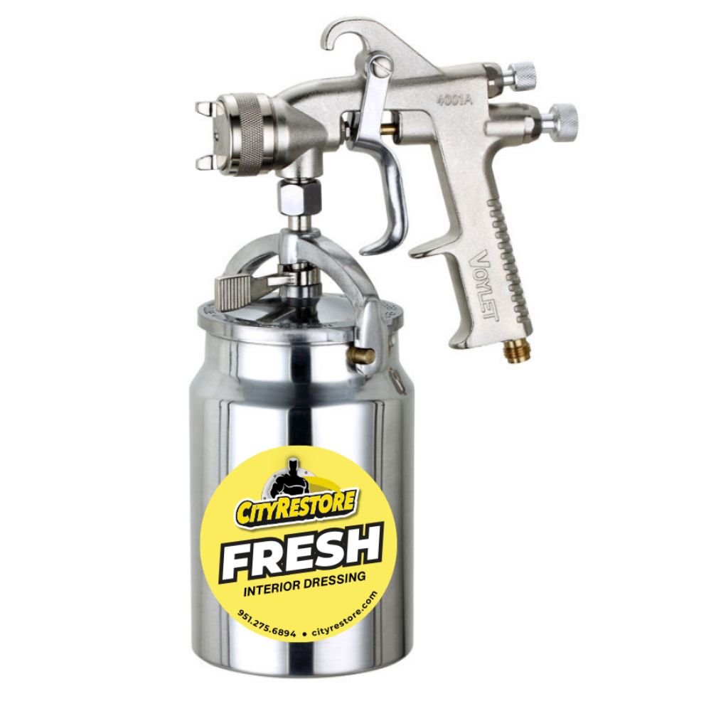City Restore FRESH Interior Dressing siphon feed sprayer with stainless steel canister and adjustable spray gun.